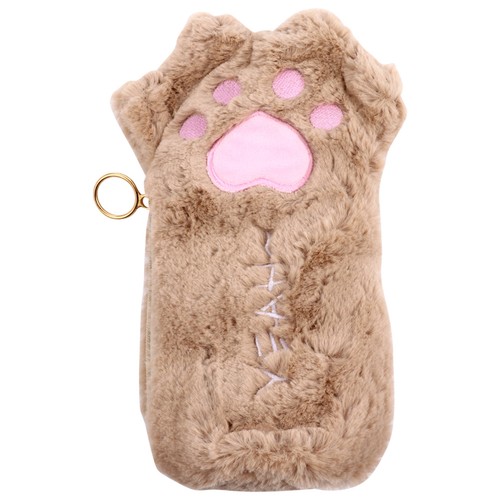 Brown plush pen bag - plush,