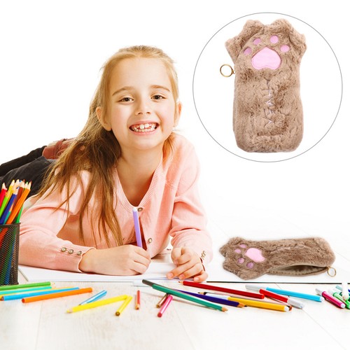 Cute brown plush pencil - brown, case
