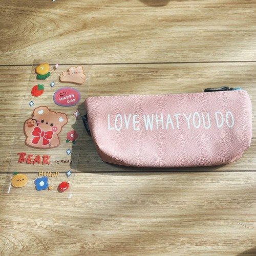 Pencil case with - pink, sticker